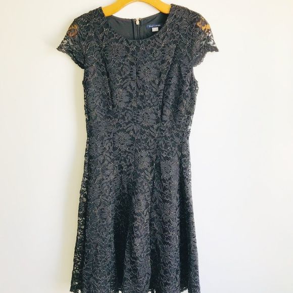 Tommy Hilfiger Black Shine Allover Lace Fit and Flare Dress - Picture 6 of 11